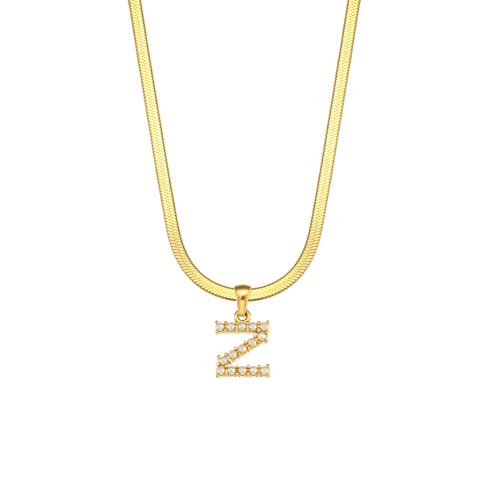 18K Gold Plated Pearl Alphabet Pendant