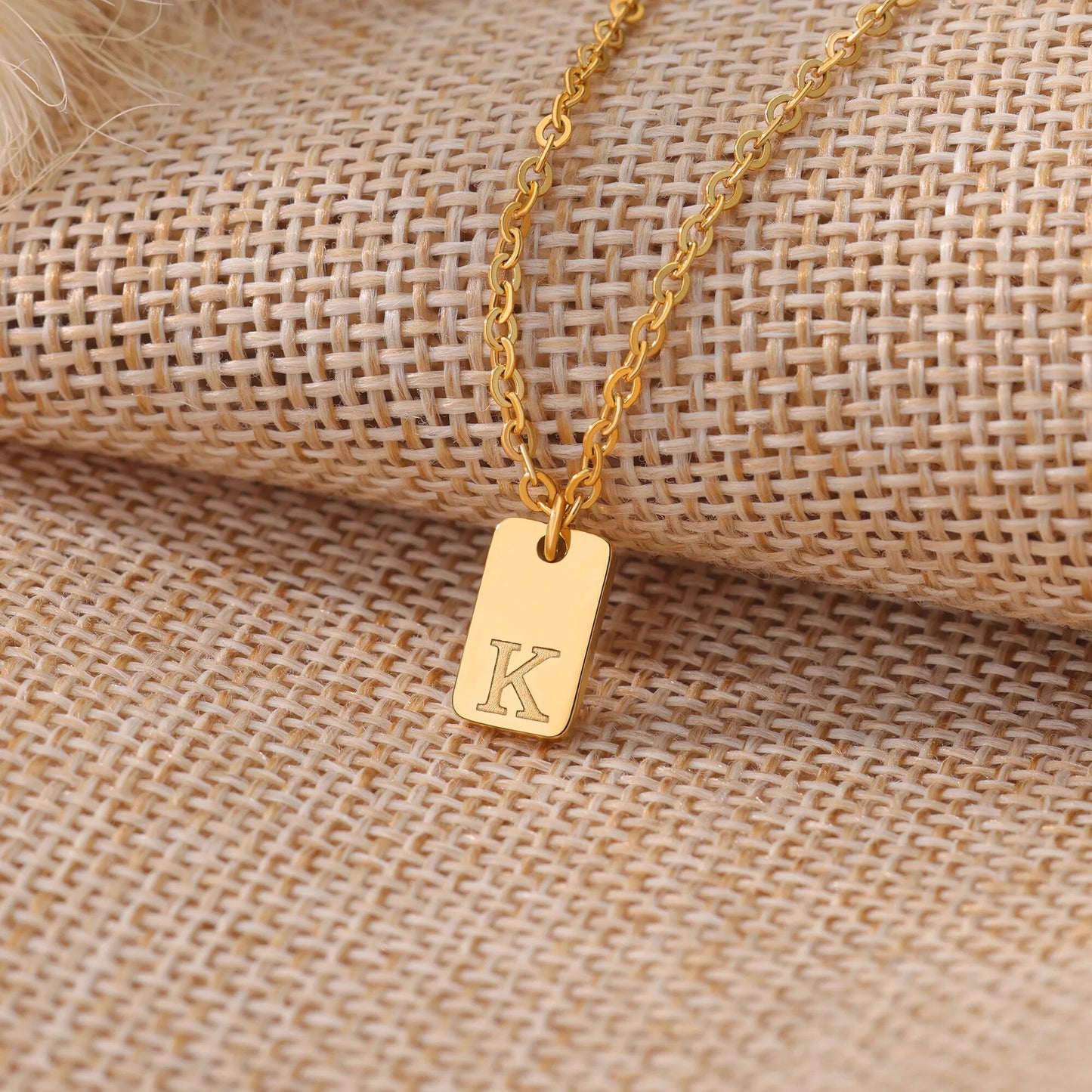 Gold Square Initial Letter Necklace