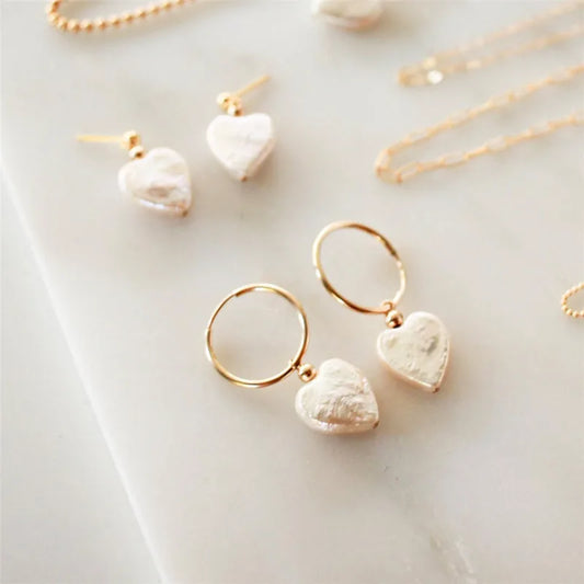 Helena 14K Gold Filled Pearl Heart Earrings