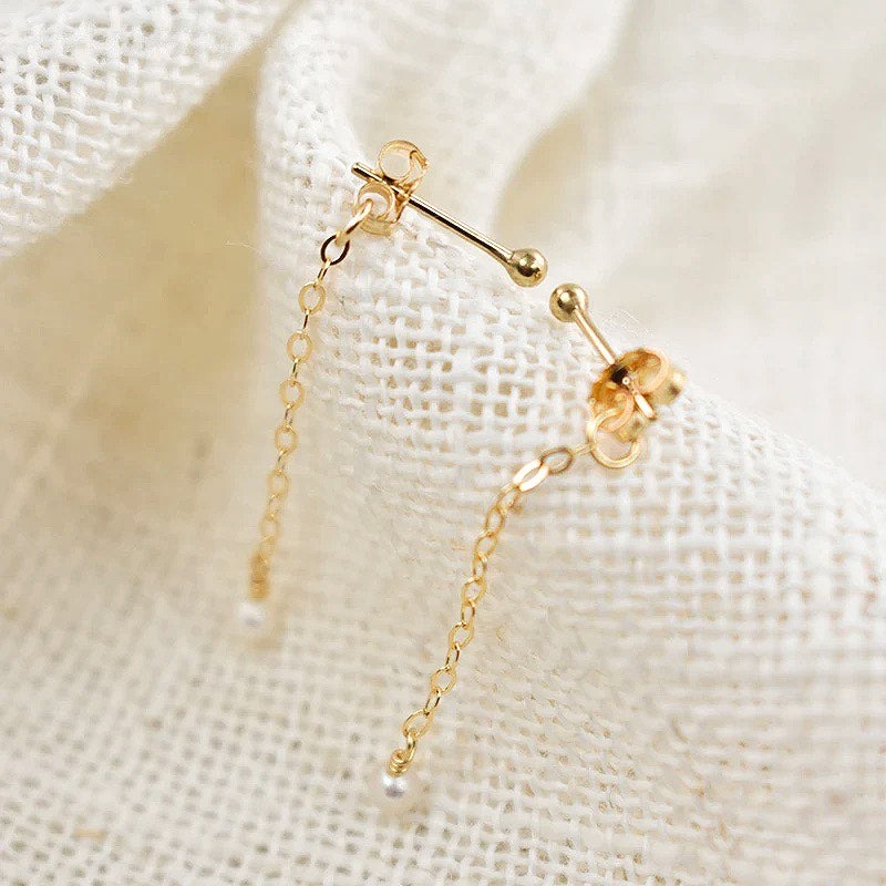 Goldie 14K Gold Filled Pearl Chain Stud Earrings