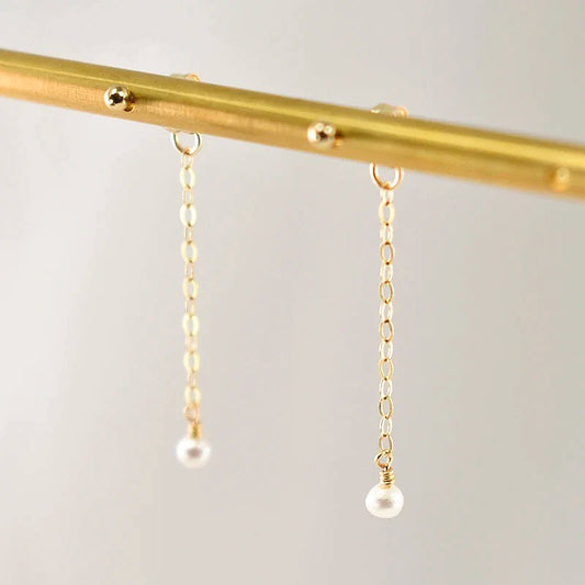 Goldie 14K Gold Filled Pearl Chain Stud Earrings
