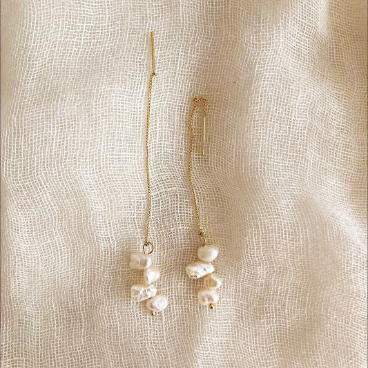 Calista Pearl Link 14K Gold Tassel Earrings