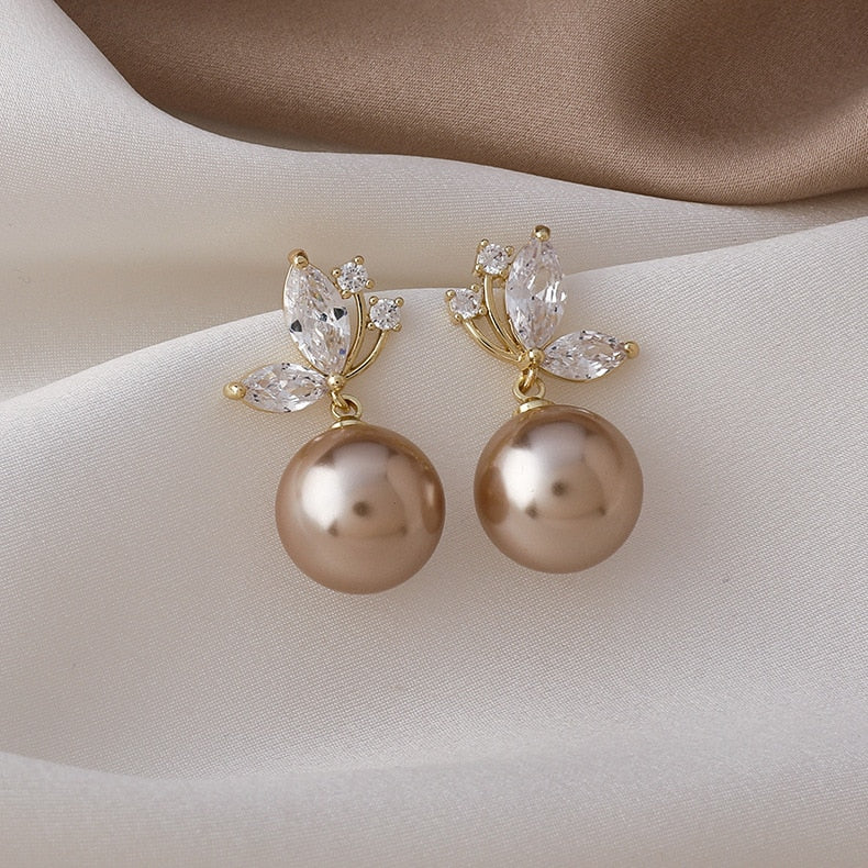 Pearl & Crystal Butterfly Pendant Earrings