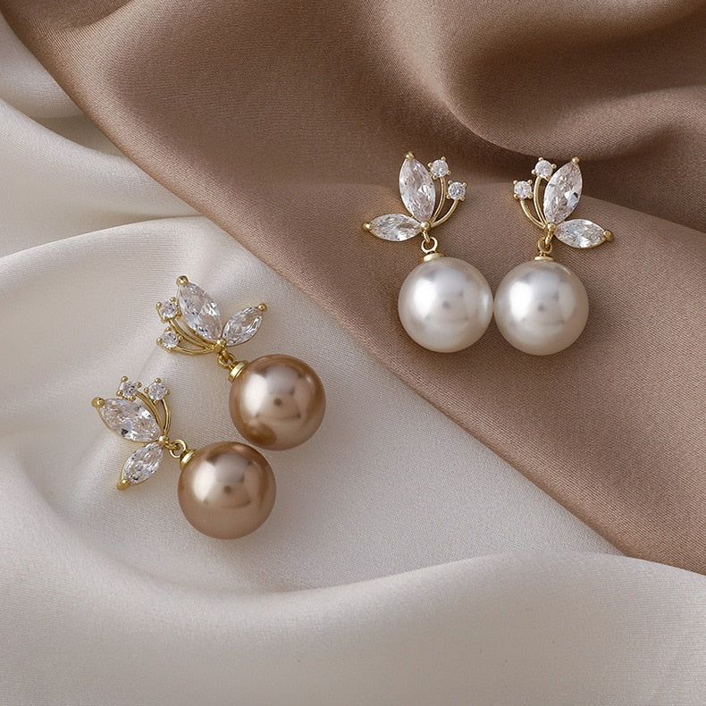 Pearl & Crystal Butterfly Pendant Earrings