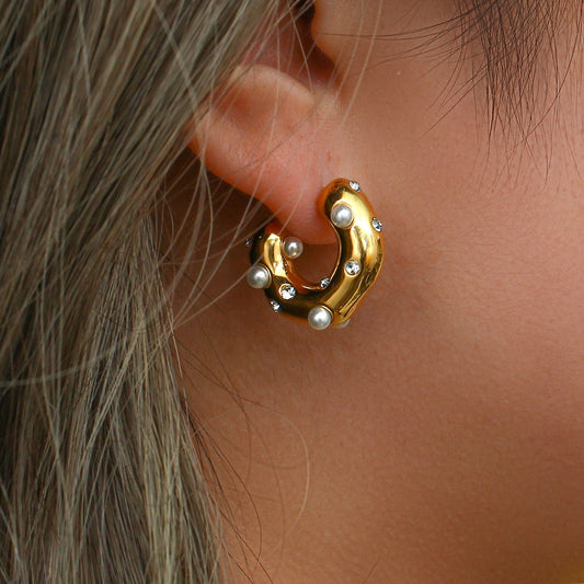 Chunky Gold Plated Scattered Pearl Earrings