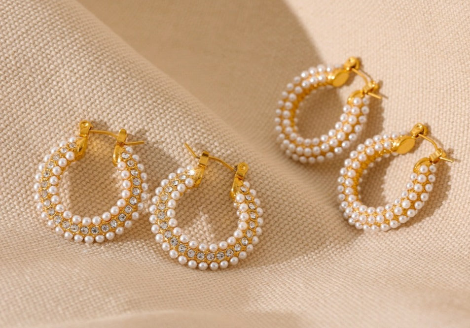 Arista Pearl and Crystal Hoop Earrings