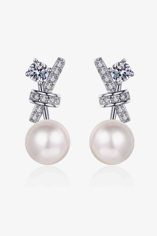 Knot Studded Pearl and Moissanite Earrings