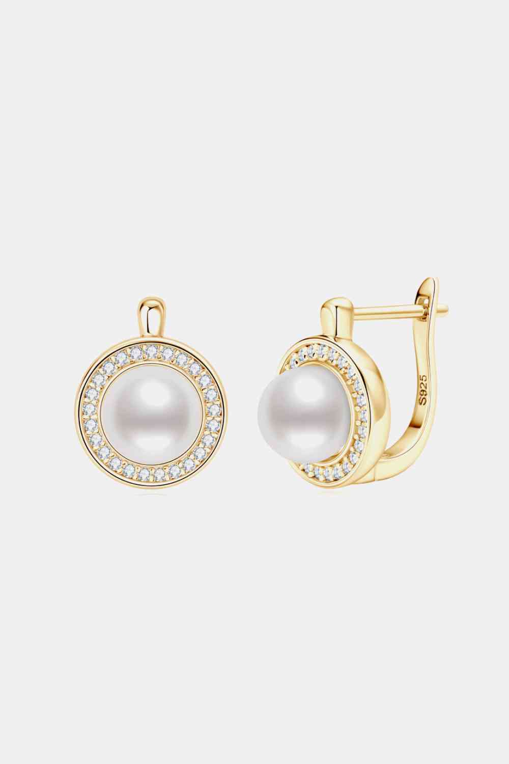 Moissanite Gold and Sterling Silver Pearl Earrings